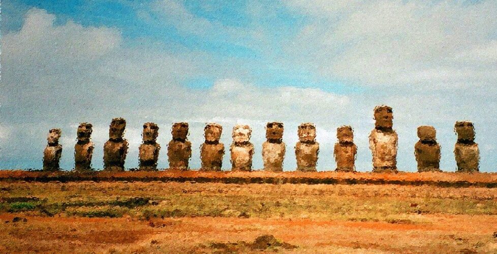 Easter Island Maoi (Ahu Tongariki) 2003 Oil done CR